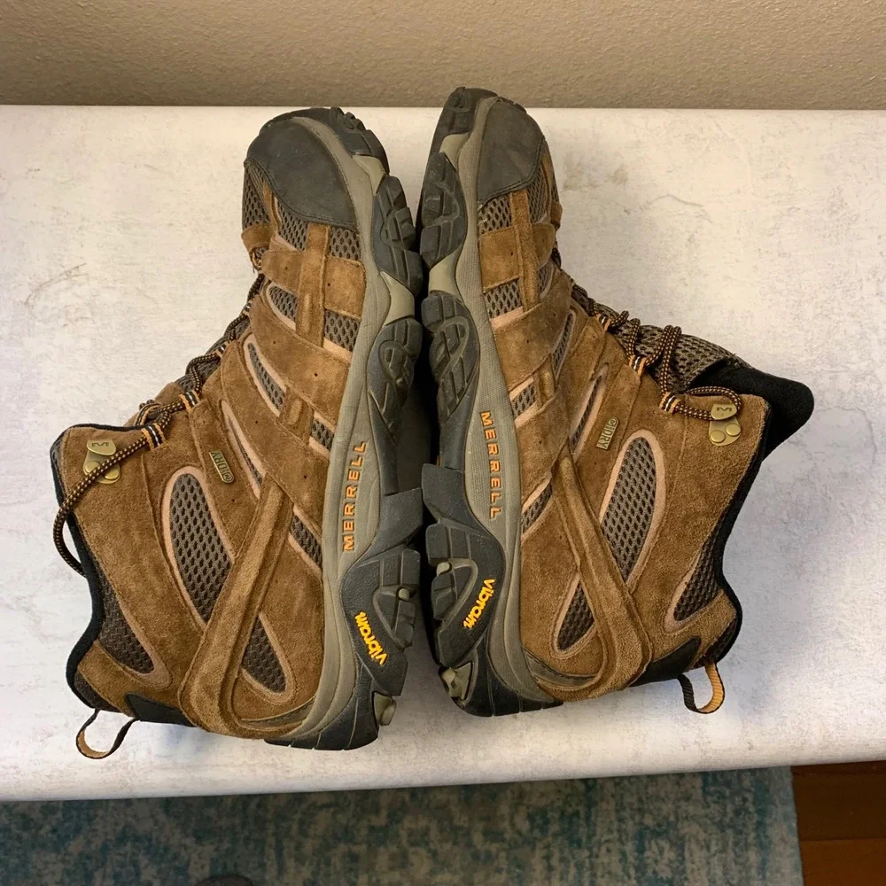 Merrell‎ Moab 2 Mid Hiking Boots Mens 14 Brown Suede Vibram J06057M Earth EUC